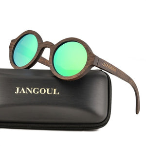 Retro Round Frame Wooden Sunglasses