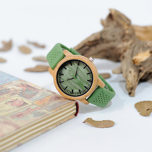 Green Wooden Watch with Silicone Strap