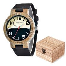 Black and White Wooden Watch with Leather Strap