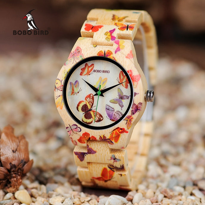Colourful Wooden Watch with Butterfly Print