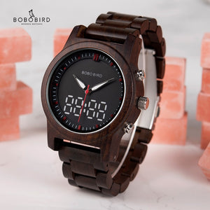 Digital Wood Quartz Wristwatch