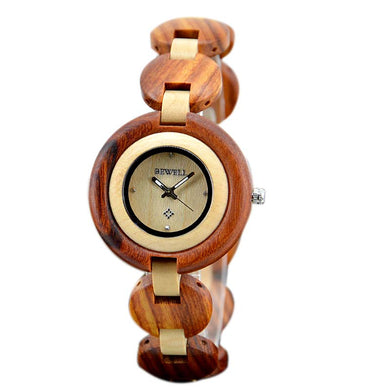 Casual Round Frame Wooden Watch